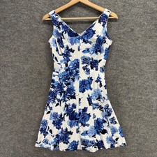 Chaps Dress Women 6P Petite White Floral Sheath Midi Zipper V-Neck Cotton Casual