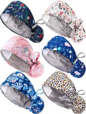 Satin Lined Scrub Caps Women Bouffant Nursing Hats Button Sweatband