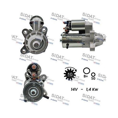 Démarreur Sidat S12VS0054A2 pour Ford avec pignon à 11 dents et tension 12V