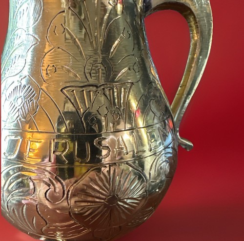 Vtg Brass Teapot Ornate Heavy Beautiful Collectible 10 Inches Jerusalem Ex Cond - Picture 2 of 10