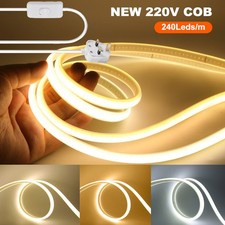 220V Neon COB LED Strip Lights Flexible Neon Rope Lighting UK Plug Waterproof