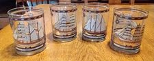 Set Of 4 Georges Briard Lowball Glasses With Various Sailing Ships