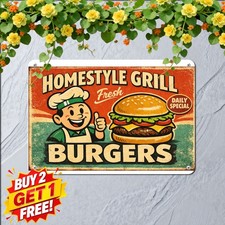 Vintage Hamburger Retro Fast Food Bistro Diner Sign Board Metal Tin Sign 8x12