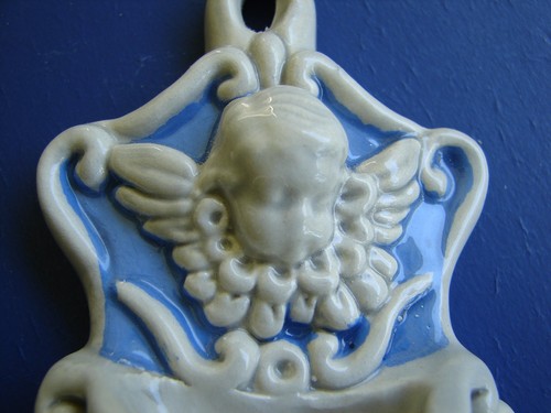 Font acqua santa vintage 4" font da parete ali d'angelo font da parete ceramica timbrato - Foto 6 di 11