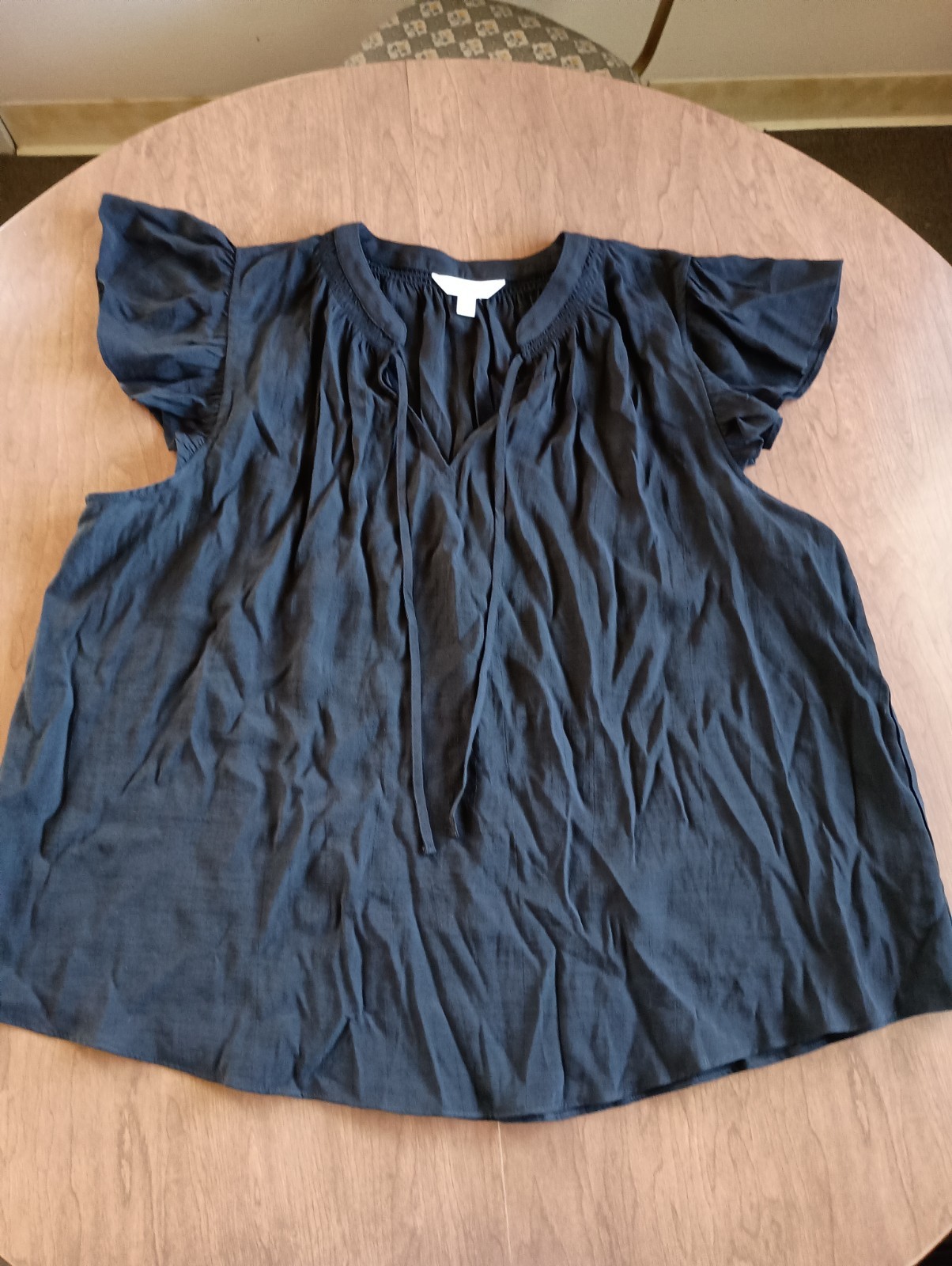 LC Lauren Conrad Women's XXL Black Tie Front Ruffled V Neck Shell