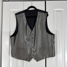 Pronto Uomo Platinum Vest Waistcoat Mens XXL Black Silver V-Neck Fabric Button