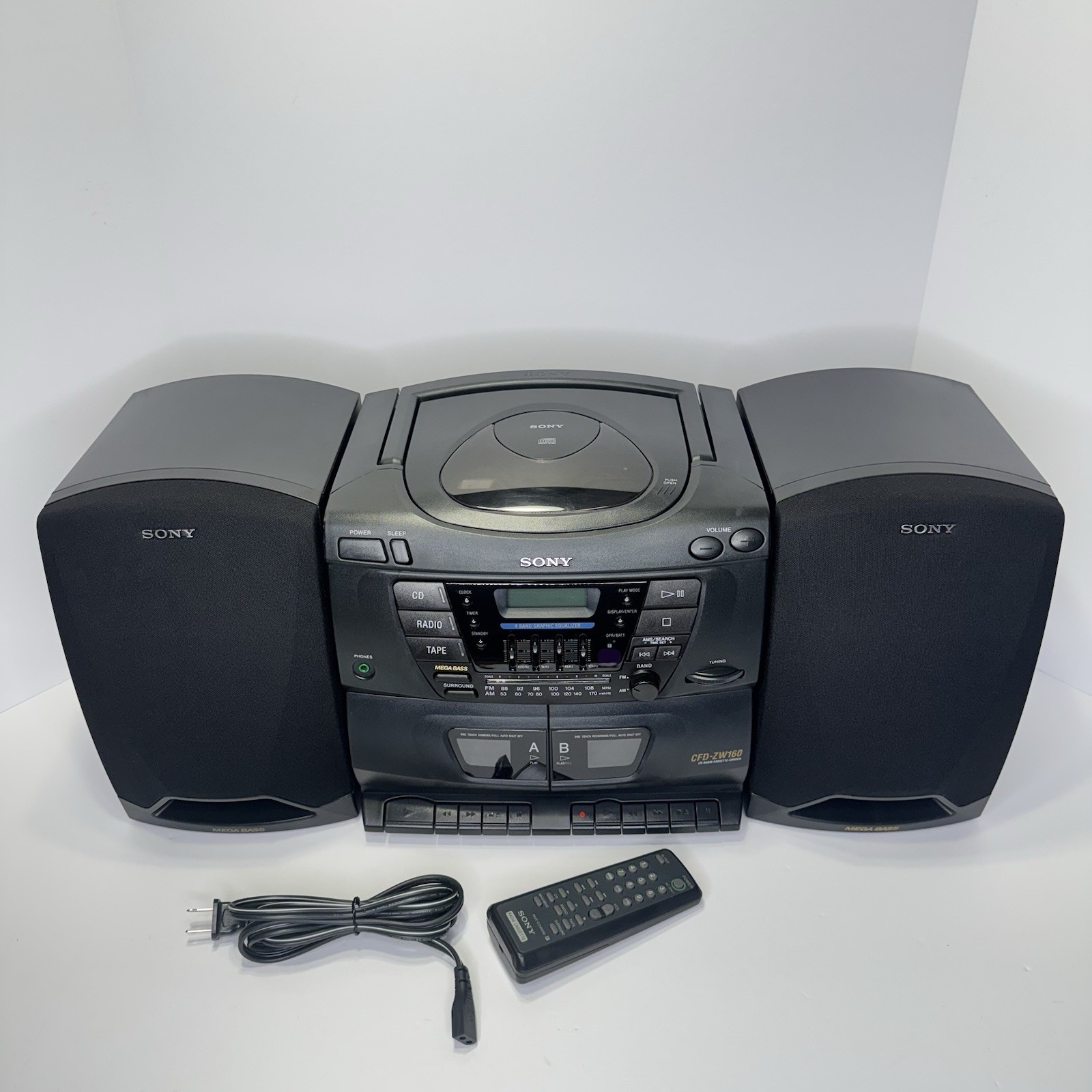 Sony Boombox Vintage Mega Bass CD Dual Cassette AMFM CFD-ZW160 w/Remote -Tested-