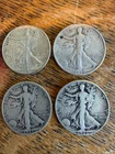 Lot Of 4 - 1930s-1940s USA Walking Liberty Half Dollar 90% Silver