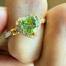 925 Sterling Silver Ring Heart 5mm Green Natural Peridot Gemstone Zircon Gift
