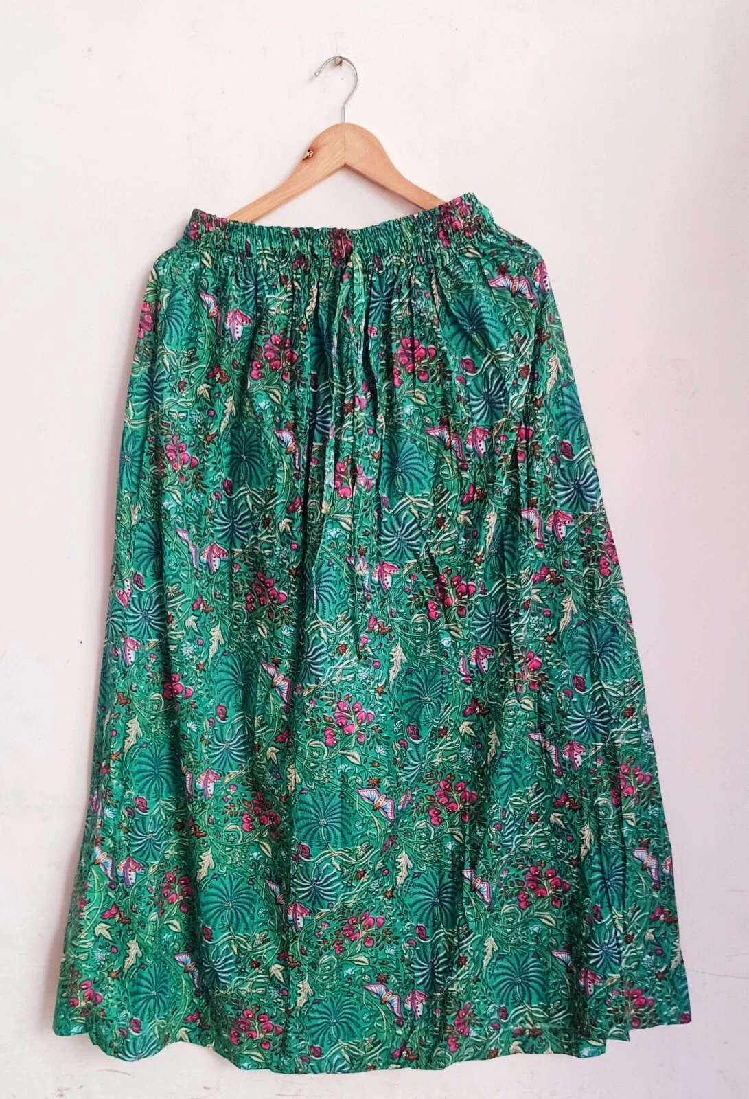 Indian Green Floral Skirt Cotton Skirt Long Skirt Free Size Beachwear Long Skirt