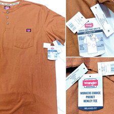 MENS HENLEY WRANGLER WORKWEAR S/S SHIRT RELAXED FIT ONE POCKET 2XL 50/52