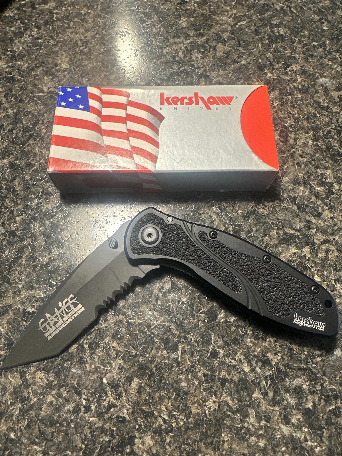 Kershaw 1670TBLKST Serrated Knife GANGS Virginia Gang Investigators Association