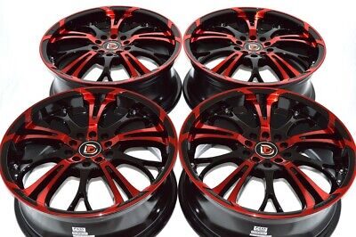 4 New DDR R25 17x7 5x100 114 3 40mm Black Polished Red 17 