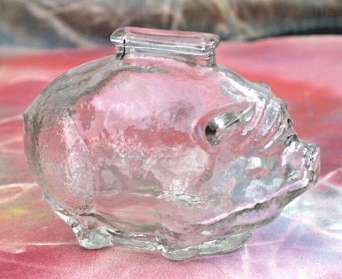 Vintage Anchor Hocking Clear Glass Piggy Bank with Top Coin Slot, 4” long - Picture 5 of 10