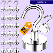 30lbs Magnetic Hooks - Silver - Heavy Duty Fridge Hanging Hooks - 20 Pack
