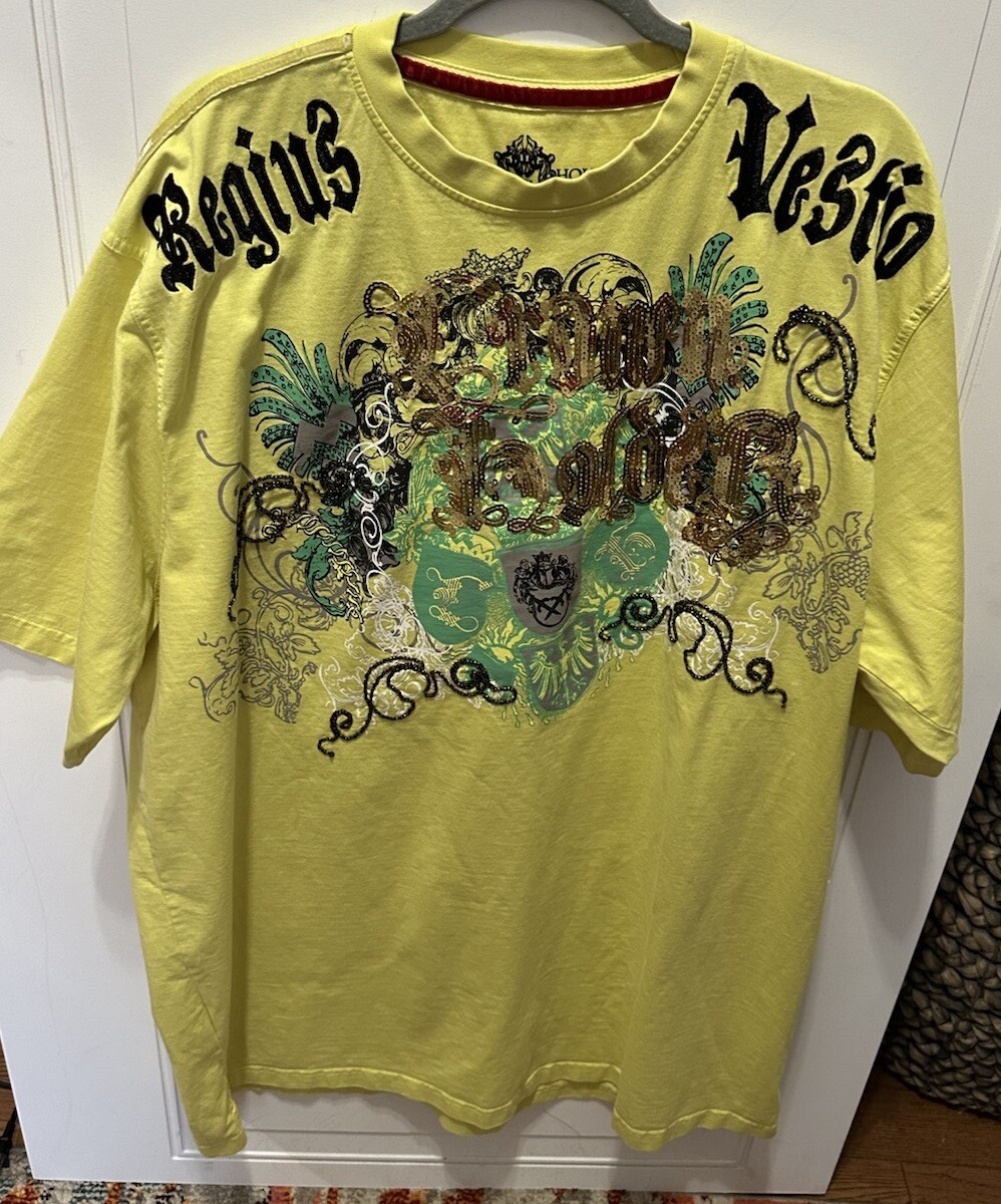Crown Holder T-shirt Mens 4XL Embroidered Yellow Bedazzled Black