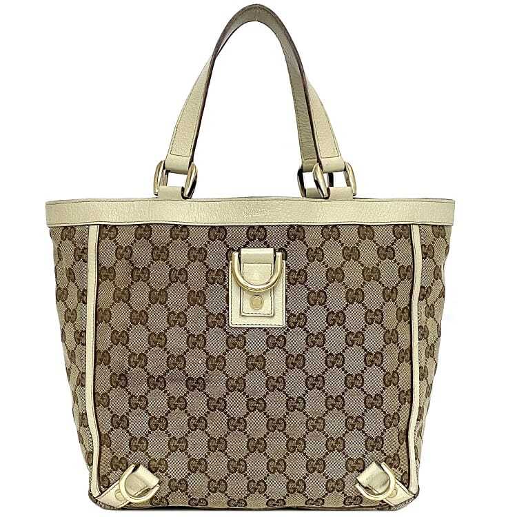 【関税&送料込】Gucci Bags Beige Gucci tote bag beige white 130739 GG canvas leather used
