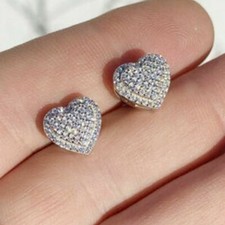 Elegant Heart Earrings Women Silver Plated Jewelry Cubic Zirconia Lab-Created