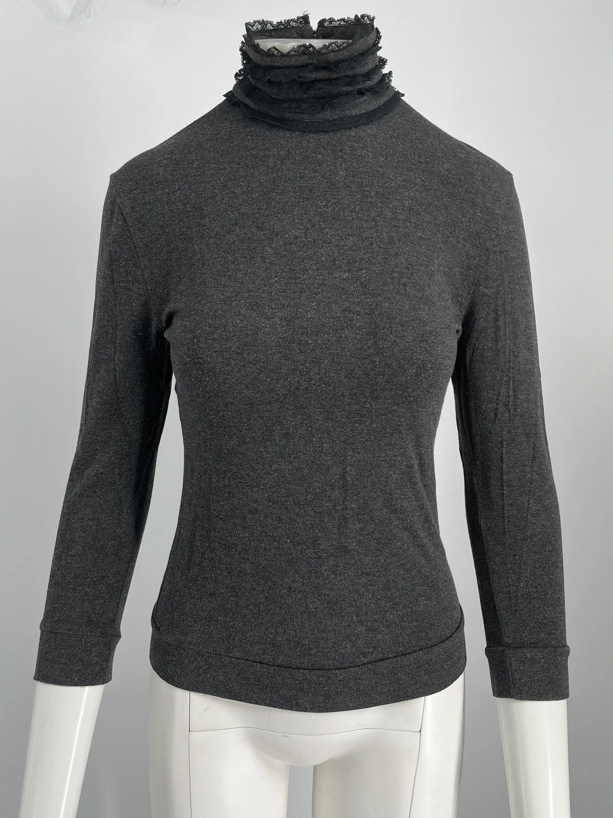 Maglione Accento Rosso Valentino Grigio Maniche Lunghe Colletto Pizzo Taglia 46