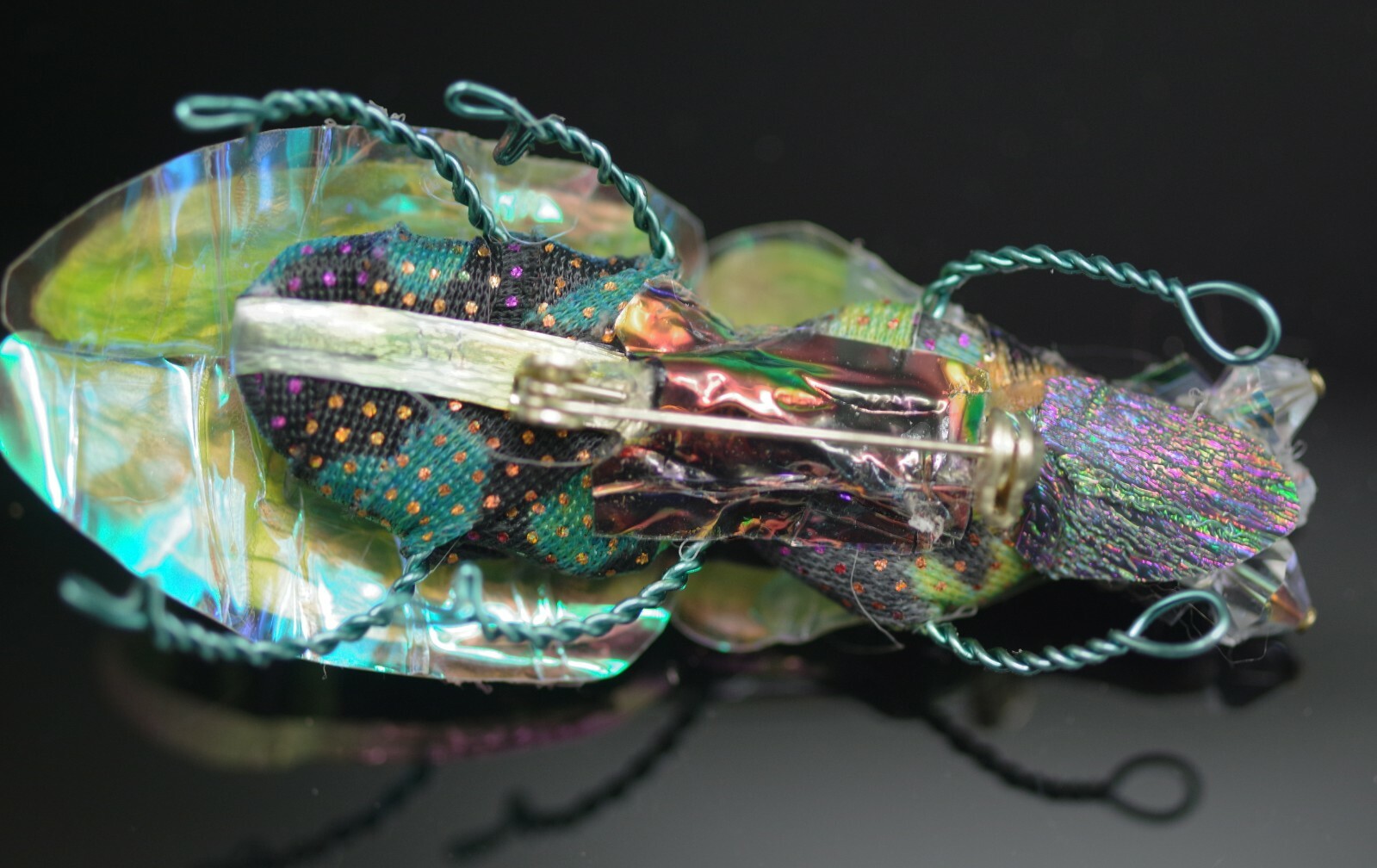 ARTISAN HANDCRAFTED INSECT BUG GREEN IRIDESCENT B… - image 5