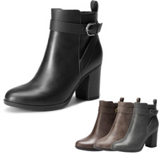 Women Chunky Block High Heel Round Toe Zip Up Ankle Booties Shoes