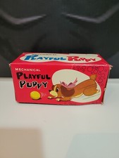 Vintage 1960'S Fuji MM Wind-up Mohair PLAYFUL DOG Mechanical Toy 540, in Box