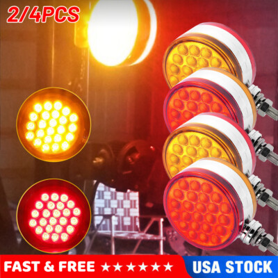 48 LED Round Red/Amber Fender Truck Pedestal Marker Light Turn - Foto 3