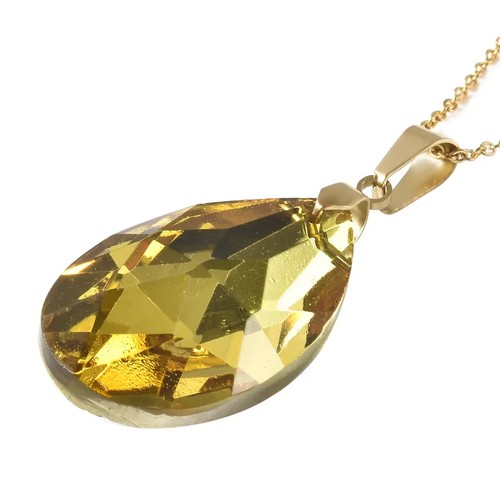 Simulated Yellow Sapphire Drop Earrings & Pendant ION Plated Yellow Gold SS 20" - Picture 5 of 5