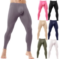 Men's Long Johns Underwear Soft Ice Silk Elastic Sports Legging Pants Trousers