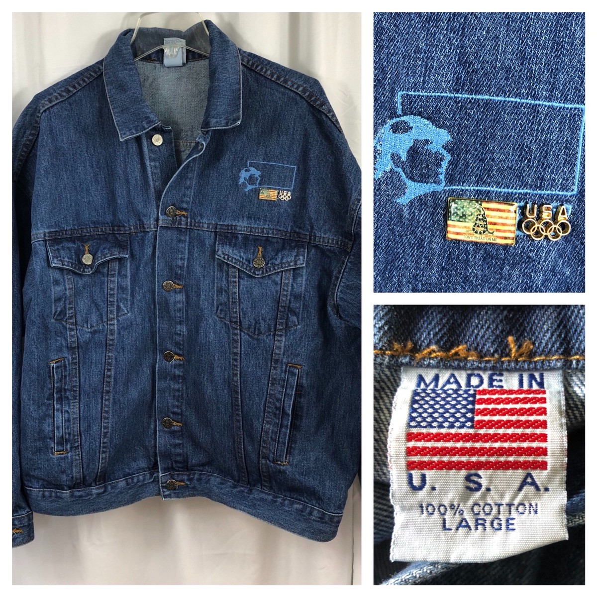 TYCA Made in USA Union Jean Jacket + 2 Pins USA Olympics Don