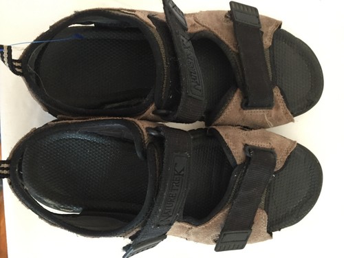 Men US Size 10 Nature Trek Hook & Loop Sandals Tan Suede & Black Cloth -C Detail - Picture 6 of 12