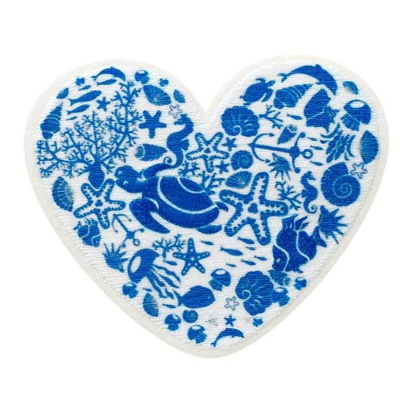 BüGelbild Applikation AufnäHer Patch Recycl-Patch Herz Meer Wasser 6,0 X 5,0 Cm-image