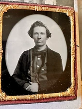 1850s Ambrotype Photo Handsome Man in Gold Miner? Shirt Unusual Magic Background