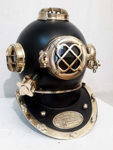 US Navy Mark V Full size Vintage Scuba Divers Diving Helmet Brass Black Finish - Picture 2 of 6