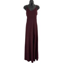 Birdy Grey Jay Cabernet Stretch Crepe Front Slit Long Dress Red Extra Small