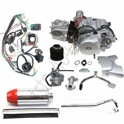 125cc Semi Auto Engine Motor Reverse+Wring Harness+Exhaust Muffler Pipe for Quad