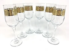 Crystal Glass Set of 6 Champagne Flute Wine 7 oz Gold Plated Rimmed Design