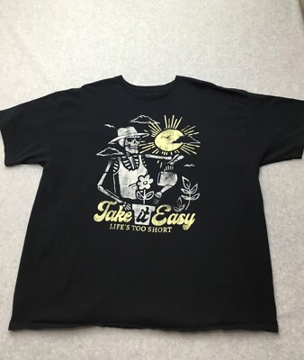 Take it Easy Life is Too Short Mens T shirt size 2XL Black Short Sleeve Black 