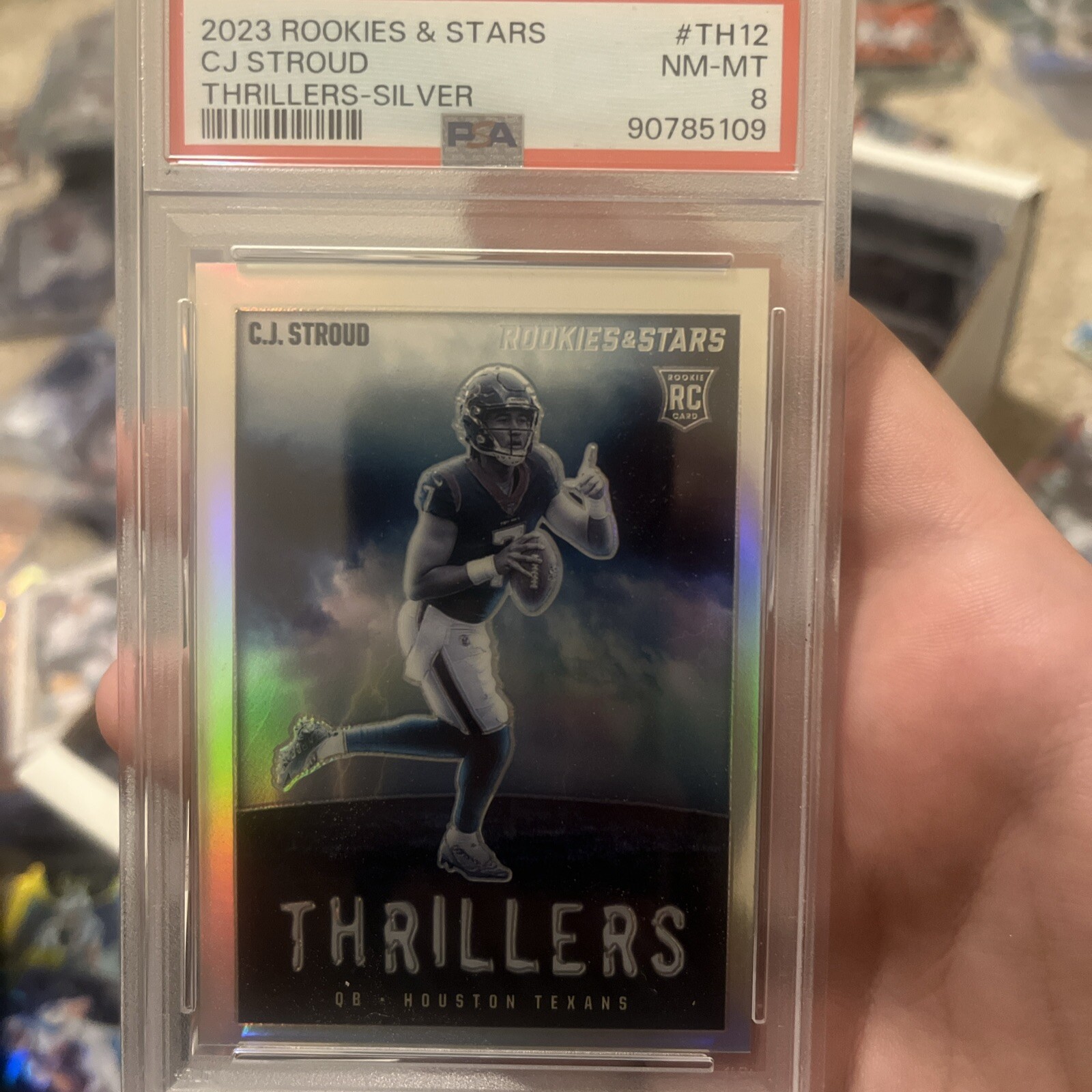 CJ STROUD 2023 Panini Rookies & Stars Thrillers Silver Prizm RC PSA 8