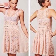 Anthropologie E by Eloise Small Slip Dress St. Regis Pink Lace Sheer EUC