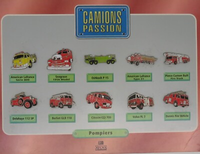 1990 Sammlung ATLAS EDITIONS 10 PIN'S LKW PASSION FEUERWEHR zur Auswahl