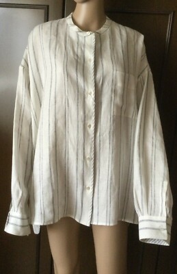 Pure linen shirt Max Mara Woman, white blue color, size IT 50 DE 46 US 16 GB 18