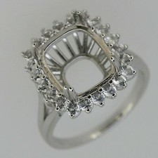 Sterling Silver Semi Mount Ring Setting Cushion CU 12x10mm Halo White Topaz