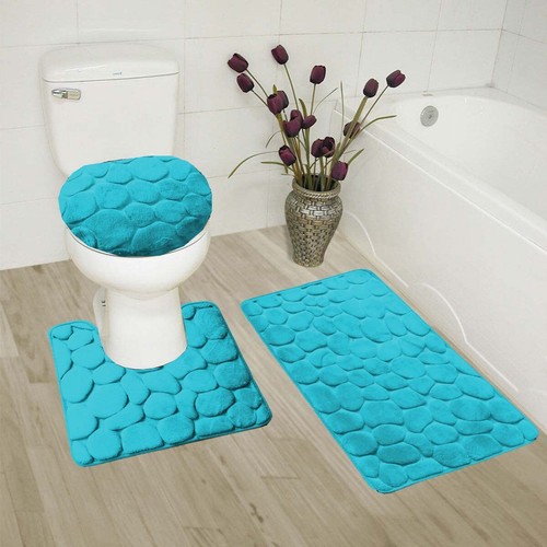 NEU 3-TEILIGES SET BADEMATTE TEPPICHE DECKELABDECKUNG SUPER WEICH MEMORY SCHAUMKISSEN KOMFORT ROCK - Bild 18 von 18