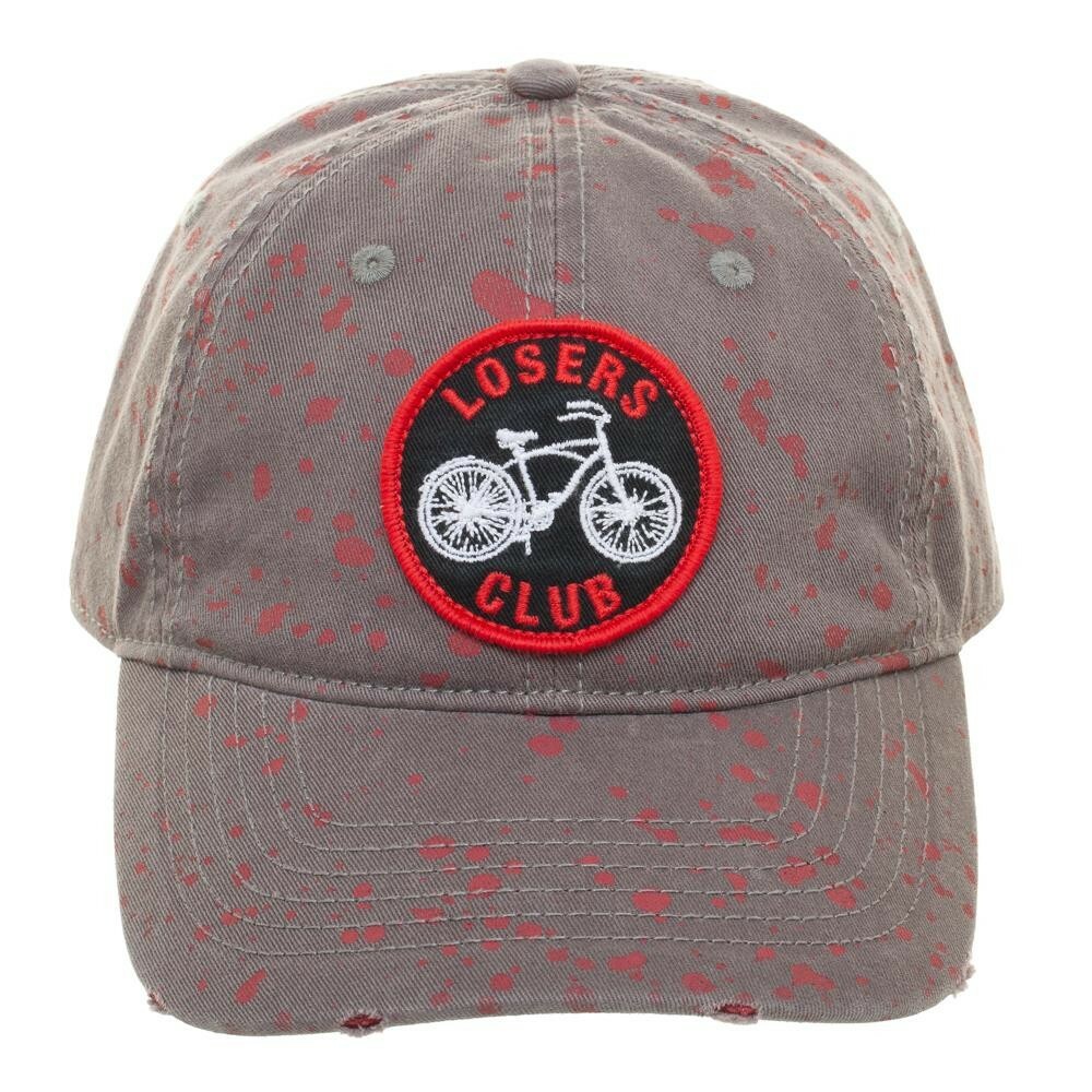 IT - LOSERS CLUB SYMBOL BLOOD SPLATTERED GREY STRAPBACK BASEBALL CAP 'DAD HAT'