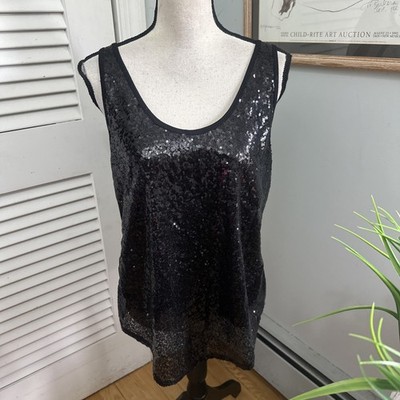 Jet John Eshaya Top Womens Small Black Sequin Tank Minimalist Glam Party