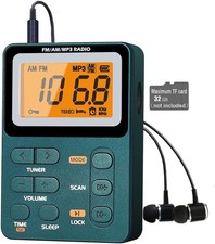 Green Portable AM FM Radio with MP3, Rechargeable Battery Digital Display