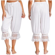Womens Harem Pants Loose Midi Pants Medieval Long Bloomers Holiday Trim Pirate
