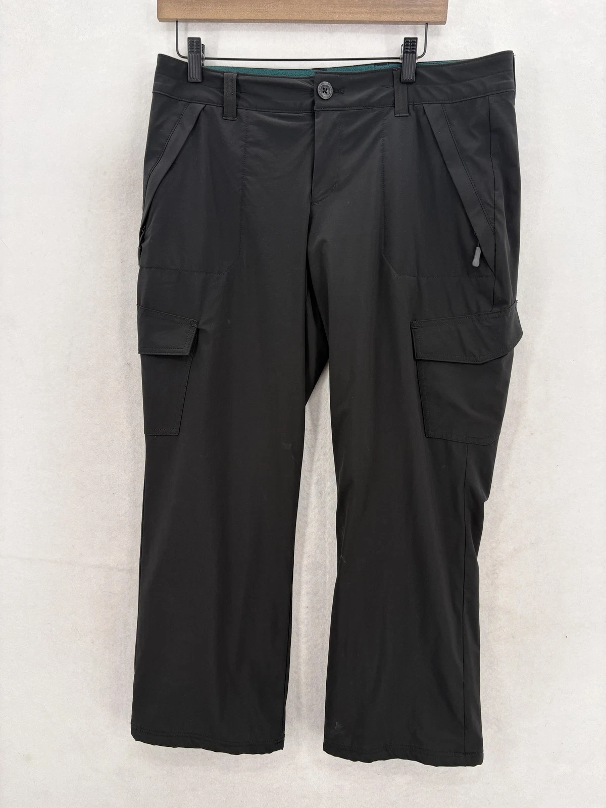 Eddie Bauer Fleece Lined Cargo Pants Womens 10P Petite Black Softshell Hiking