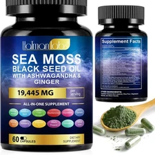 Sea Moss Capsules w/ Ashwagandha&Ginger- Cápsulas de Musgo Marino-Energy&Immune